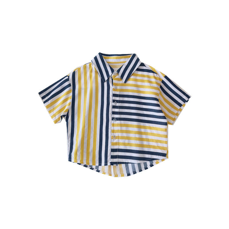 Boys' Blue & Yellow Striped Button Down