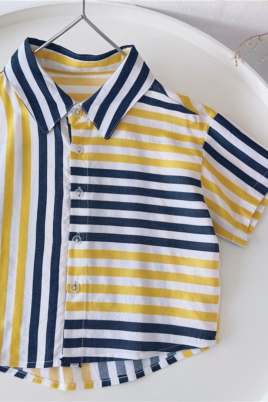 Boys' Blue & Yellow Striped Button Down
