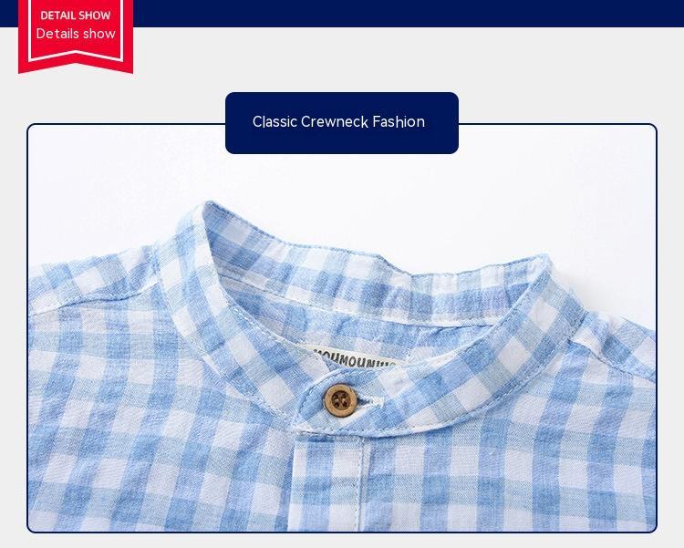 Boys' Cotton Blue Short-Sleeved Gingham Shirt