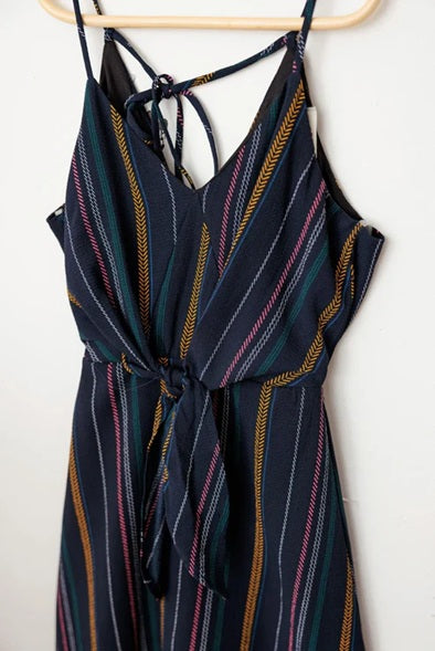 Girls Boho Stripe Spaghetti Strap Front Tie Dress