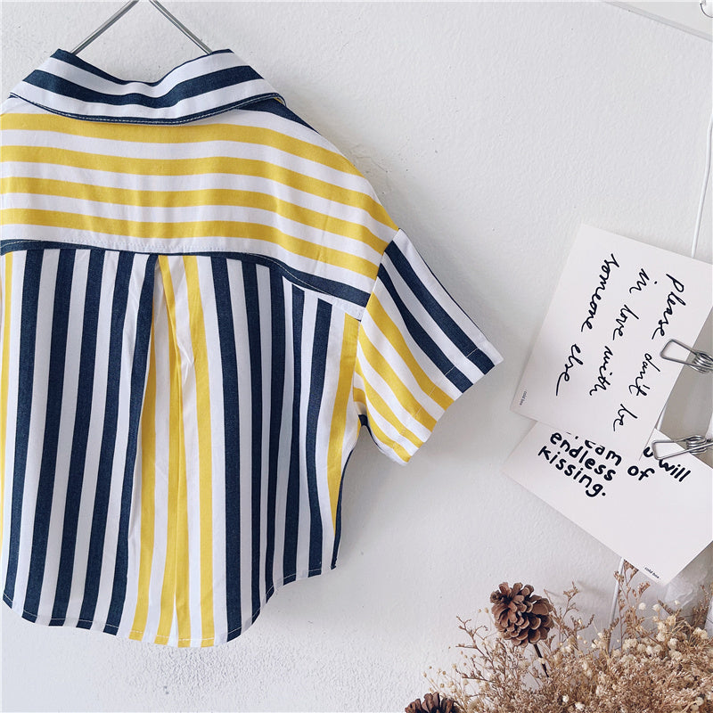 Boys' Blue & Yellow Striped Button Down