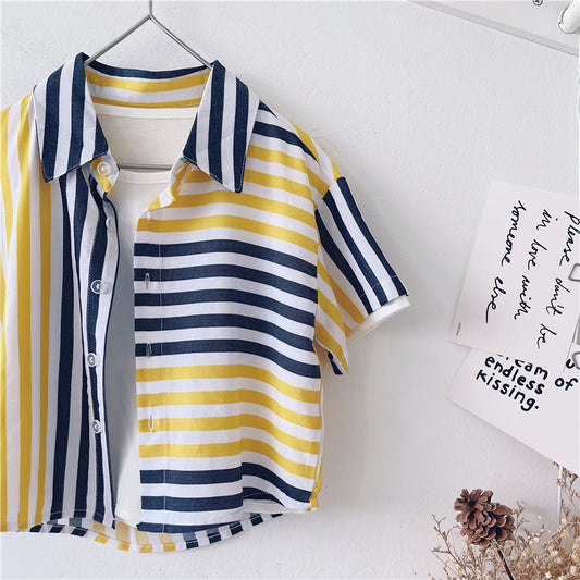 Boys' Blue & Yellow Striped Button Down