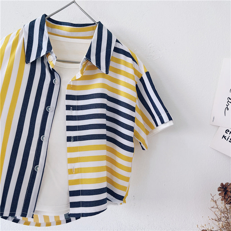 Boys' Blue & Yellow Striped Button Down