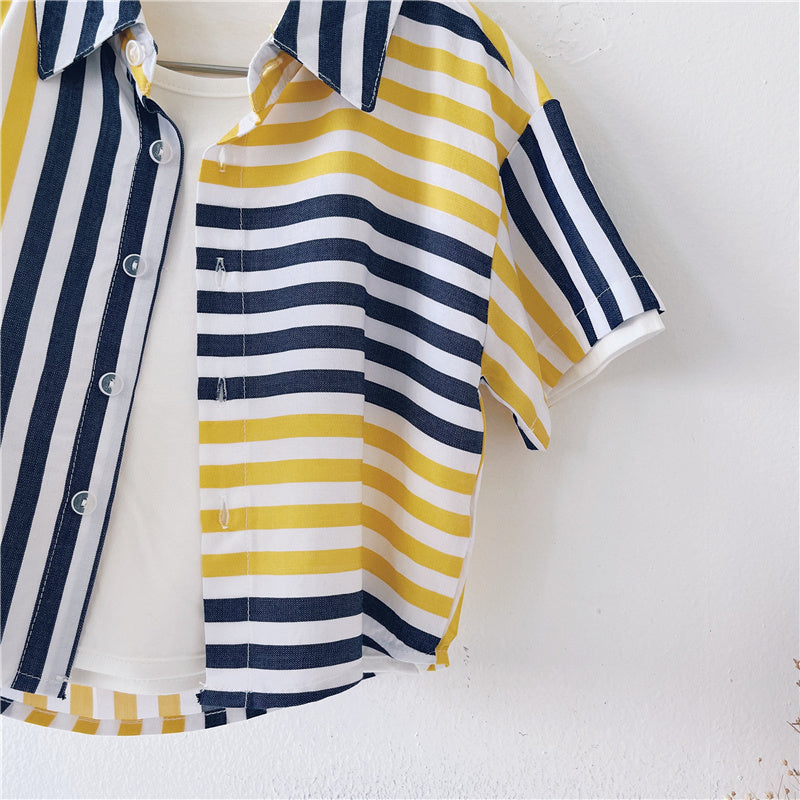 Boys' Blue & Yellow Striped Button Down