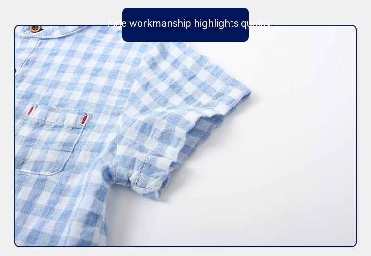 Boys' Cotton Blue Short-Sleeved Gingham Shirt