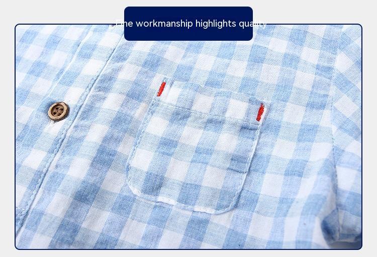 Boys' Cotton Blue Short-Sleeved Gingham Shirt
