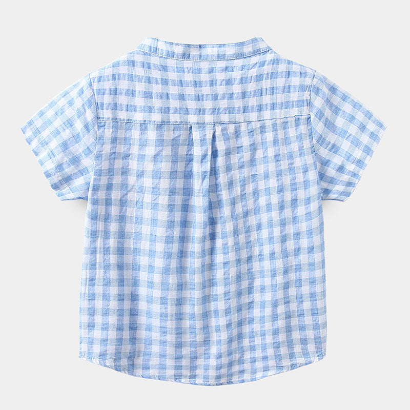 Boys' Cotton Blue Short-Sleeved Gingham Shirt