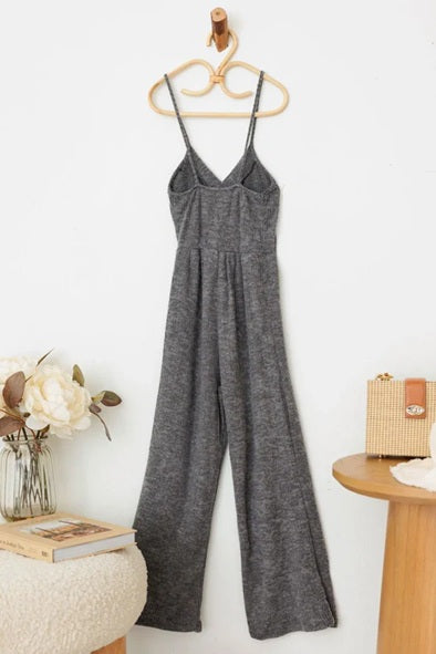 Girls Spaghetti Strap Front Button Up Knit Jumpsuit